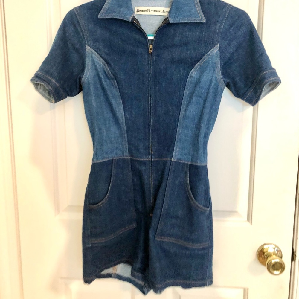 Stoned Immaculate Dark Blue Denim Zip Romper with Belt - Picture 4 of 8